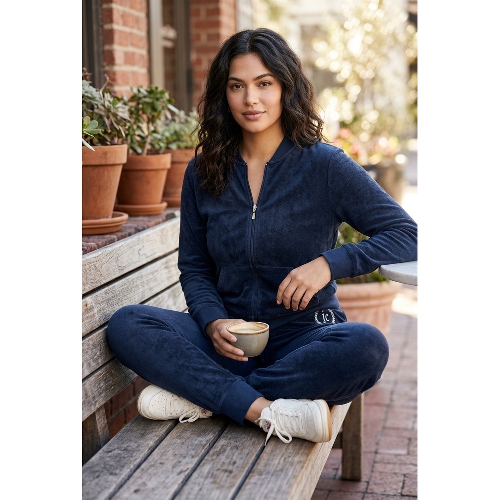 Juicy Couture Navy Blue Micro Terry Tracksuit Set Zip Up Jacket & Joggers XL NWT